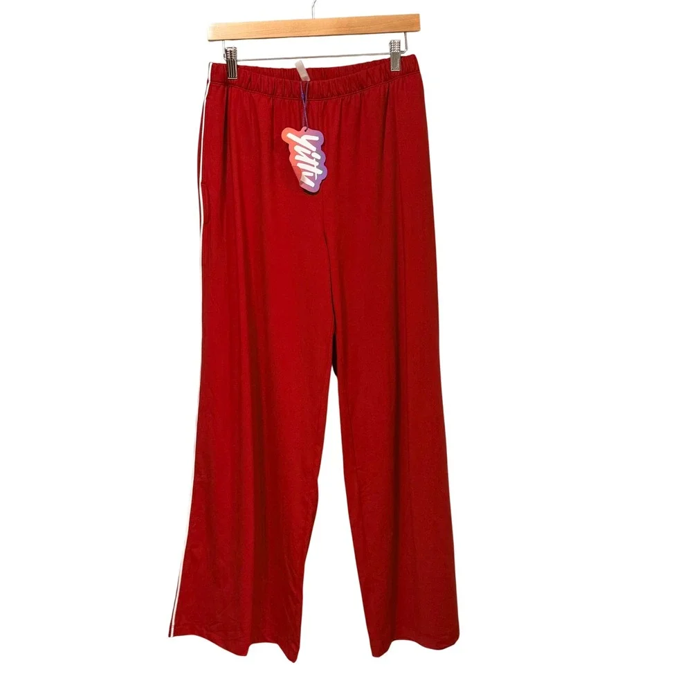 Yitty Cloud Jersey Sleep Set Holly Berry Red Long Sleeve Wide Leg Pajamas M NEW